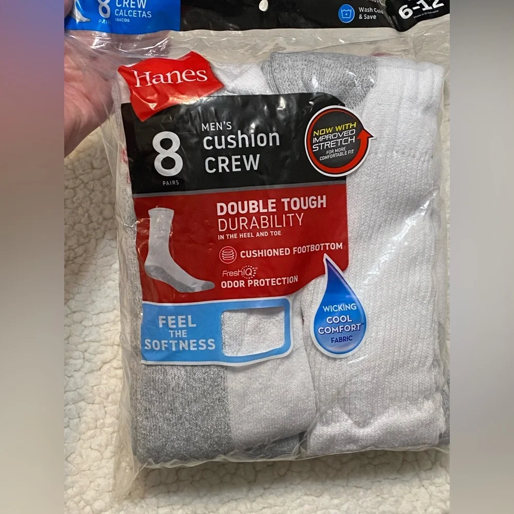 Hanes Men's Cushion Crew Socks - White and Gray 8 pack crew socks